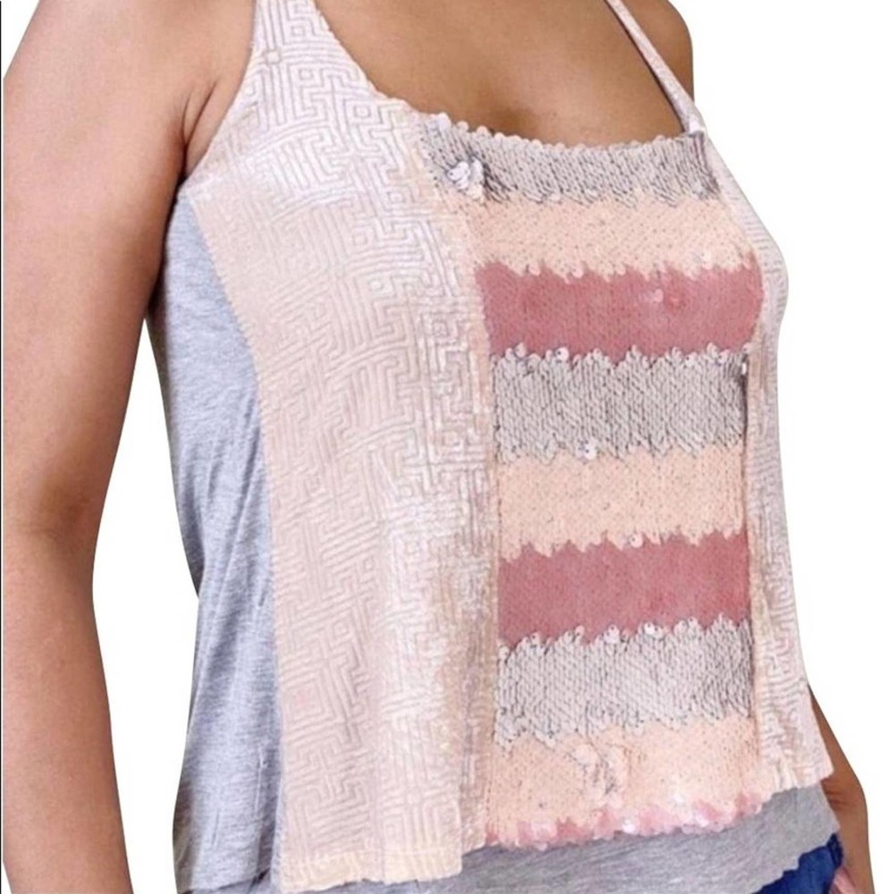 NWT Tiny By ANTHROPOLOGIE | Pink/Rose Marianne Sequin&Velvet Layered Cami Tank